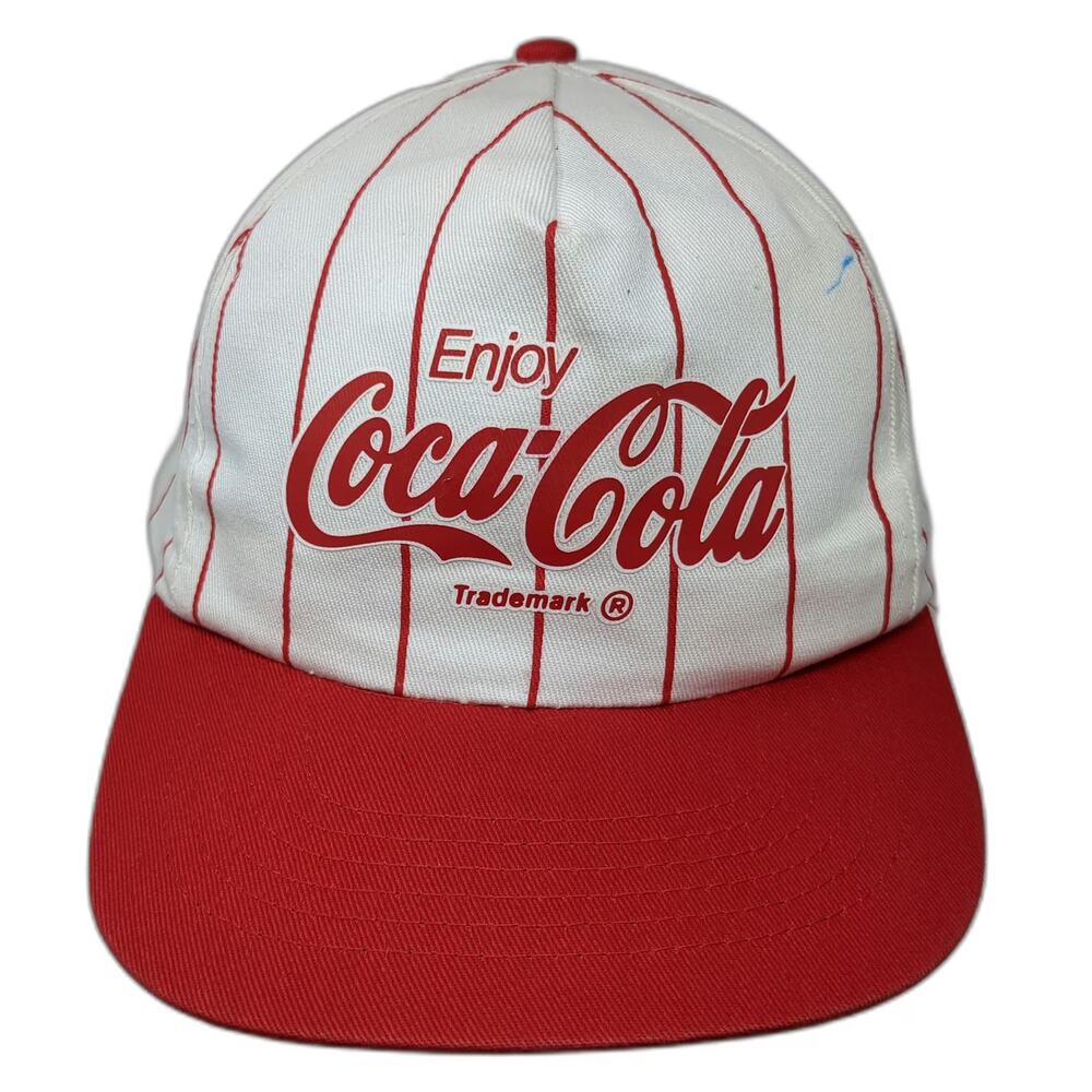 KC 5 Panel White Red One Size Coca-Cola Enjoy Script Pinstripe Snapback Hat